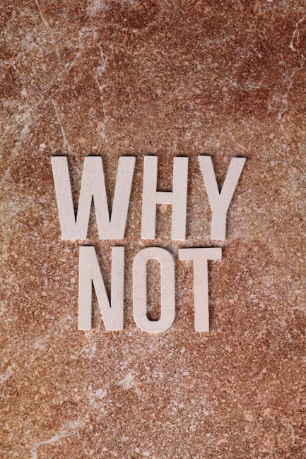 A textured, rust-colored surface features the phrase 'WHY NOT' in bold, light-colored capital letters arranged vertically. The background appears to be a weathered, possibly concrete or stone surface,