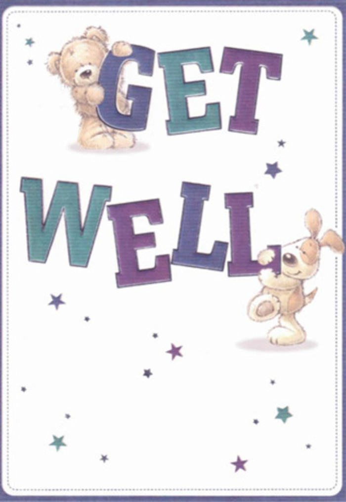 On this get well card, soft-hearted whimsy and heartfelt cheer are beautifully illustrated in a style that evokes the unique character of Notting Hill's creative streets. A gentle teddy bear, its fur rendered almost tangible with delicate brushwork, reaches down through playful stars toward a floppy-eared puppy with a face as expressive as any friend found on Ledbury Road. Starbursts in vivid purples, aquas, and midnight blues scatter around the scene, suggesting wishes cast like confetti across a lively local market. The typography-spacious, confident letters shaded in the hues of a summer festival-anchors the optimistic message, offering both steadiness and encouragement. There's a tactile sense in every detail, from the plush animal textures to the soft, inviting glow of the cream-white background. Each element is composed as thoughtfully as a seasoned florist designs a bouquet for a neighbour in recovery near Westbourne Park. The result is a little pocket of lightness and reassurance-a visual expression of kindness ready to deliver comfort to anyone convalescing or needing a boost in Notting Hill. Paired with flowers from Notting Hill Flowers, this card becomes part of a tradition of heartfelt local gestures that mend spirits through gentle artistry and sincere connection.