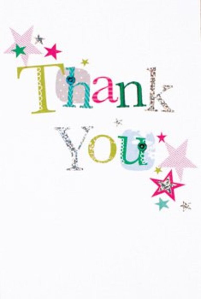 With its artful composition and vibrant personality, this thank you card would be at home in the creative corners of Notting Hill. Each letter of the greeting displays its own mood-some whimsical and bright with polka dots or gently stitched curves, others echoing the refinement of a handwritten note discovered in a local artisan shop. The main message dances atop a clean, white background, the hues ranging from sunny lime to rich pinks and soothing blues, their textures reminiscent of handcrafted details from the markets winding through Portobello Road. Stars gather close to the message-some filled with luminous pink stripes, others awash in turquoise or touched with a silvery gleam-casting a celebratory radiance throughout the composition. The overall effect is airy and modern, with just the right balance of exuberance and sophistication; it feels designed for any moment of appreciation, neither too formal nor overdone, much like a perfectly arranged bouquet from a Notting Hill florist. Whether given alongside seasonal blooms for a neighbour, teacher, or close friend, this card effortlessly conveys thanks that linger, uplifting and sincere. It is the sort of finishing touch that speaks to the warm-hearted spirit of the surrounding Notting Hill community.